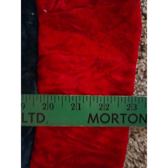 Vintage Velvet Tree Skirt Sequined Poinsettias & Holly Embroidery Ruffle Trim - Picture 8 of 10